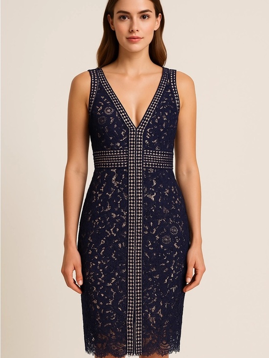 Bardot Dresses & Skirts - Bardot Navy Lace Midi Dress with Deep V